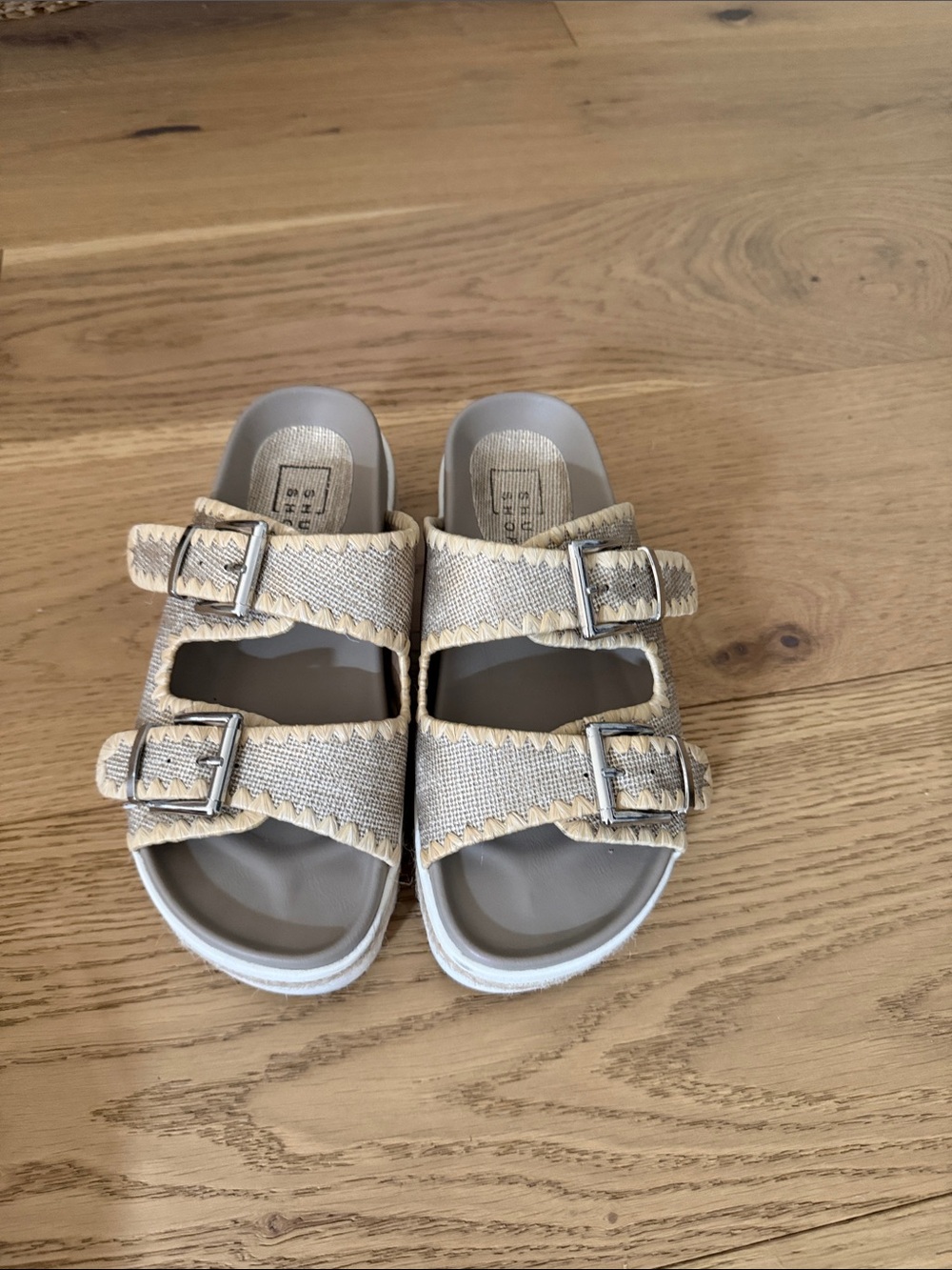 Kids Neutral Beige Double-Buckle Slide Sandals